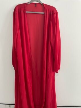 PrettyLittleThing Red Sheer Long Duster Robe